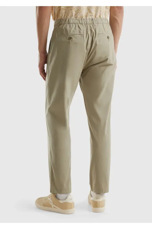 Erkek Haki Pamuk Karışımlı 4 Cepli Kemer Delikli Chino Pantolon-Haki - 2