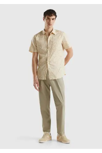 Erkek Haki Pamuk Karışımlı 4 Cepli Kemer Delikli Chino Pantolon-Haki - 3