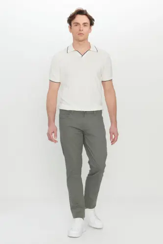 Erkek Haki Pamuklu Slim Fit Dar Kesim 5 Cep Esnek Casual Pantolon - Haki - 2
