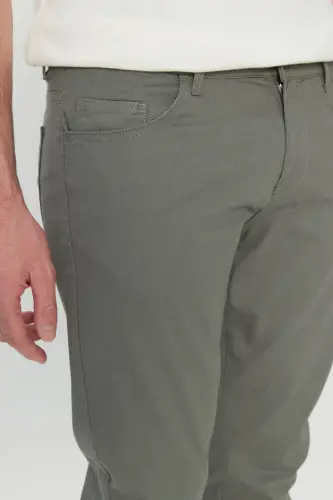 Erkek Haki Pamuklu Slim Fit Dar Kesim 5 Cep Esnek Casual Pantolon - Haki - 4