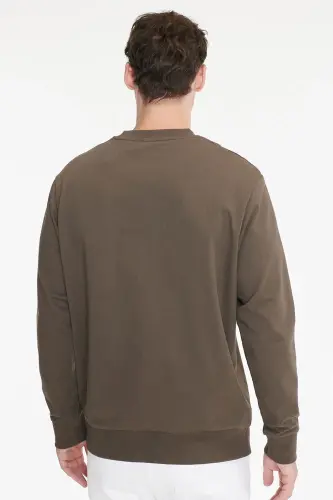 Erkek Haki Pamuklu Standart Fit Normal Kesim 2 İplik Bisiklet Yaka Sweatshirt - Haki - 1
