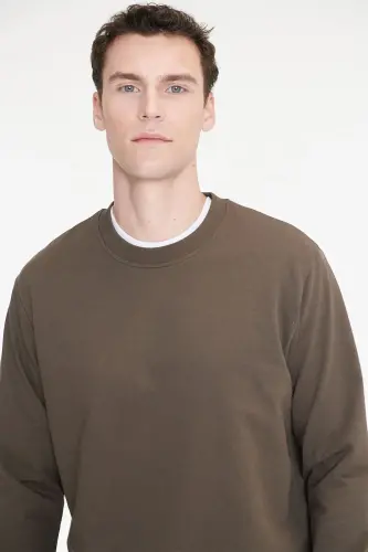 Erkek Haki Pamuklu Standart Fit Normal Kesim 2 İplik Bisiklet Yaka Sweatshirt - Haki - AC&CO / ALTINYILDIZ CLASSICS (1)