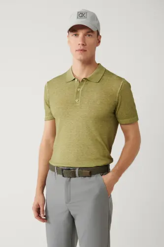 Erkek Haki 3 Düğmeli Polo Yaka Triko Regular Fit T-Shirt A41Y5067 - Haki 