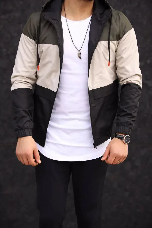 Erkek Haki Rüzgar Ve Su Dayanıklı Su Geçirmez Yağmurluk-HAKİ - 4