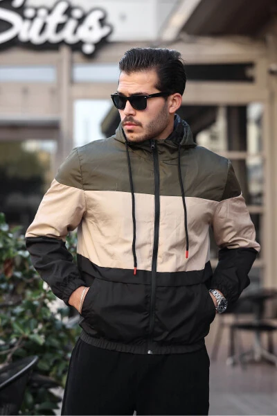 Erkek Haki Rüzgar Ve Su Dayanıklı Su Geçirmez Yağmurluk-HAKİ - DENSMOOD