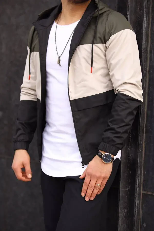 Erkek Haki Rüzgar Ve Su Dayanıklı Su Geçirmez Yağmurluk-HAKİ - 3