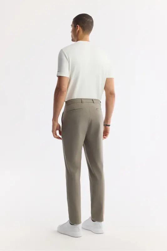 Erkek Haki Beli Lastikli Bi-Stretch Teknik Kumaş Slim Fit Pantolon A51Y3077-Haki - 3