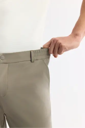 Erkek Haki Beli Lastikli Bi-Stretch Teknik Kumaş Slim Fit Pantolon A51Y3077-Haki - 4