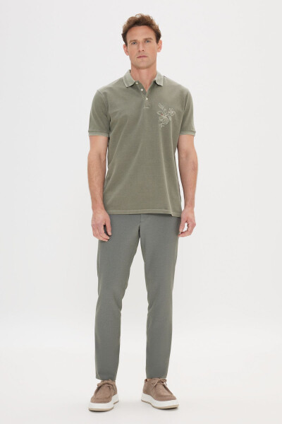 Erkek Haki Slim Fit Dar Kesim %100 Pamuk Baskılı Polo Yaka Tişört-Haki - 2
