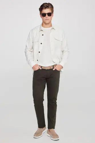 Erkek Haki Diz İzi Yapmayan Slim Fit Dar Kesim 5 Cep Pamuklu Kanvas Esnek Casual Pantolon - Haki - 9