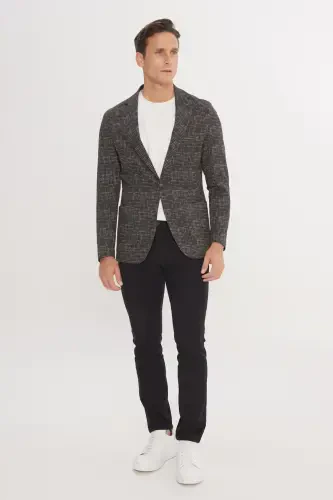 Erkek Haki Slim Fit Dar Kesim Mono Yaka Kazayağı Desenli Blazer Ceket-Haki - ALTINYILDIZ CLASSICS (1)