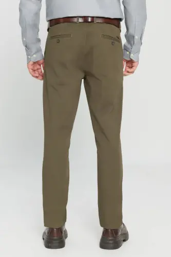 Erkek Haki Diz İzi Yapmayan Slim Fit Dar Kesim Pamuklu Yan Cep Esnek Casual Pantolon - Haki - 16