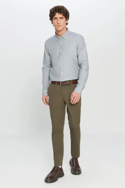 Erkek Haki Diz İzi Yapmayan Slim Fit Dar Kesim Pamuklu Yan Cep Esnek Casual Pantolon - Haki - 7