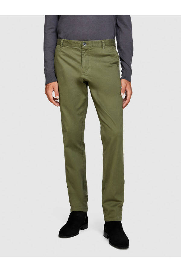Erkek Haki Slim Fit Vintage Efekt Chino Pantolon-Haki - 5