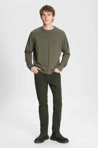 Erkek Haki Standart Fit Normal Kesim Bisiklet Yaka Pamuklu Sweatshirt - Haki - AC&CO / ALTINYILDIZ CLASSICS (1)