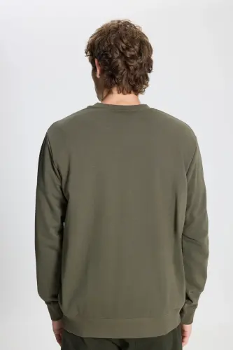 Erkek Haki Standart Fit Normal Kesim Bisiklet Yaka Pamuklu Sweatshirt - Haki - 5