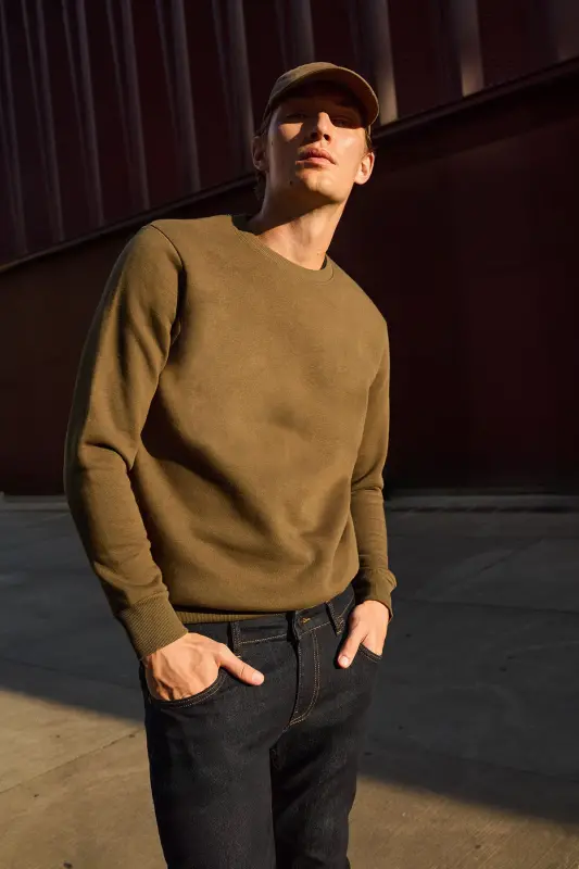 Erkek Haki Standart Fit Normal Kesim Içi Polarlı 3 Iplik Bisiklet Yaka Pamuklu Sweatshirt - Haki - 11