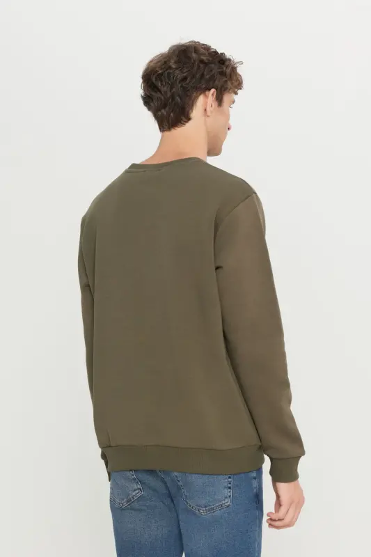 Erkek Haki Standart Fit Normal Kesim Içi Polarlı 3 Iplik Bisiklet Yaka Pamuklu Sweatshirt - Haki - 17