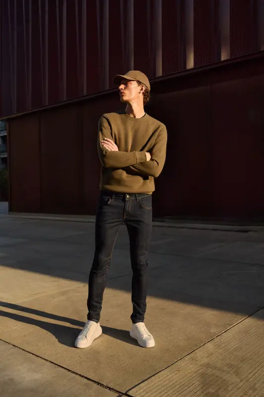 Erkek Haki Standart Fit Normal Kesim Içi Polarlı 3 Iplik Bisiklet Yaka Pamuklu Sweatshirt - Haki - 4