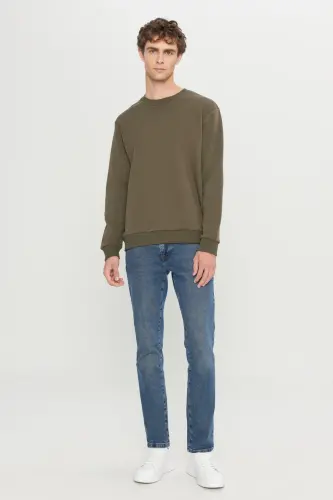 Erkek Haki Standart Fit Normal Kesim Içi Polarlı 3 Iplik Bisiklet Yaka Pamuklu Sweatshirt - Haki - 6