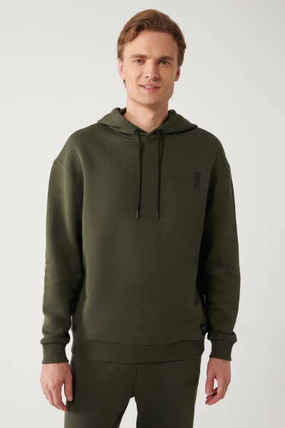 Erkek Haki Sweatshirt Kapüşonlu - 9