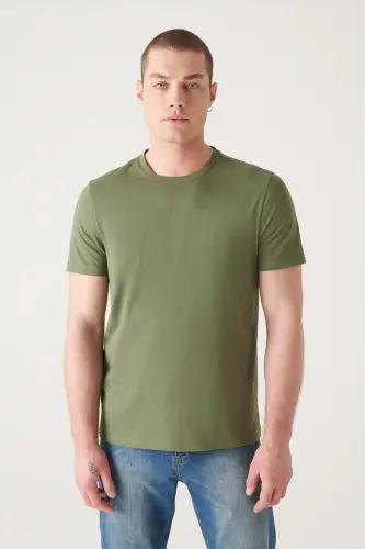 Erkek Haki Basic Pamuklu T-shirt E001000 - Haki 