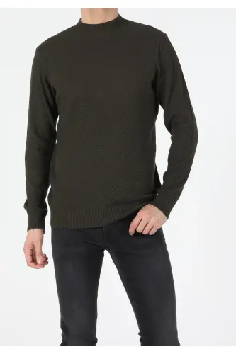 Regular Fit Yarım Balıkçı Yaka Erkek Yeşil Kazak - Q1.V1_KHA - 1