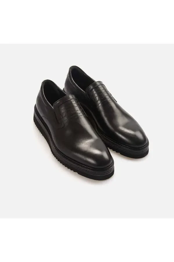 Erkek Hakiki Deri Eva Taban Siyah Antik Günlük Ayakkabı-Siyah Antik - 3