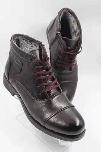 Erkek Hakiki Deri Içi Kürklü Fermuarlı Bağlı Kahverengi Günlük Bot-KAHVERENGİ - NAZENINTASARIMLAR (1)