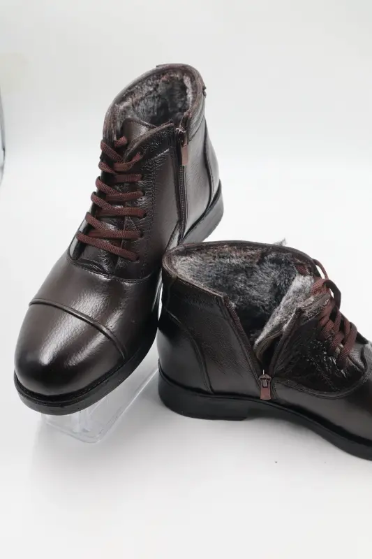 Erkek Hakiki Deri Içi Kürklü Fermuarlı Bağlı Kahverengi Günlük Bot-KAHVERENGİ - NAZENINTASARIMLAR