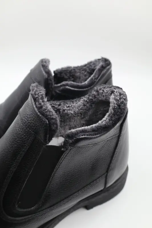 Erkek Hakiki Deri Içi Kürklü Fermuarlı TABA Günlük BOT-SİYAH P - 4