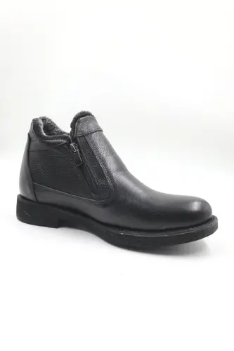 Erkek Hakiki Deri Içi Kürklü Fermuarlı TABA Günlük BOT-SİYAH P - 3