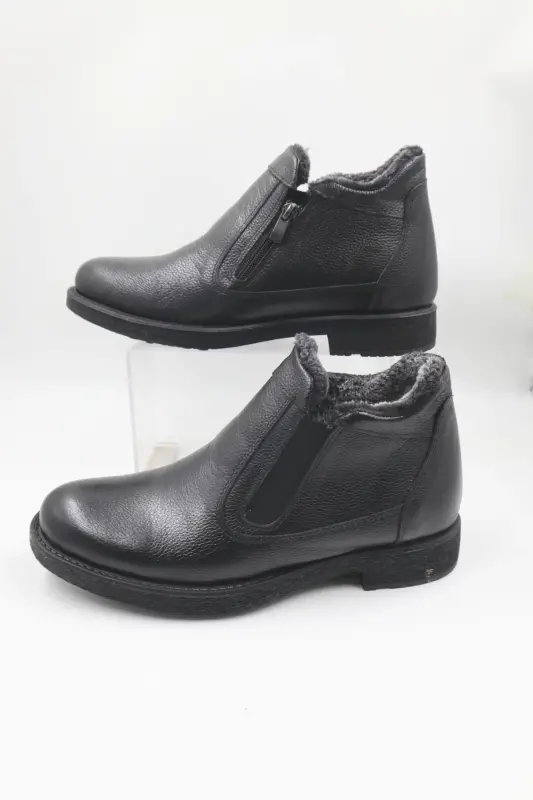 Erkek Hakiki Deri Içi Kürklü Fermuarlı TABA Günlük BOT-SİYAH P - 5