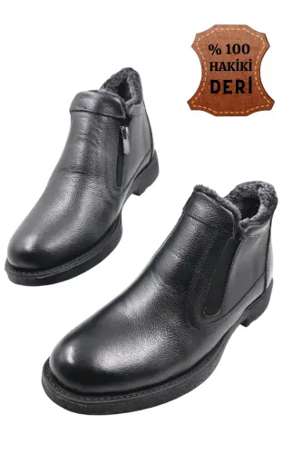 Erkek Hakiki Deri Içi Kürklü Fermuarlı TABA Günlük BOT-SİYAH P - NAZENINTASARIMLAR (1)
