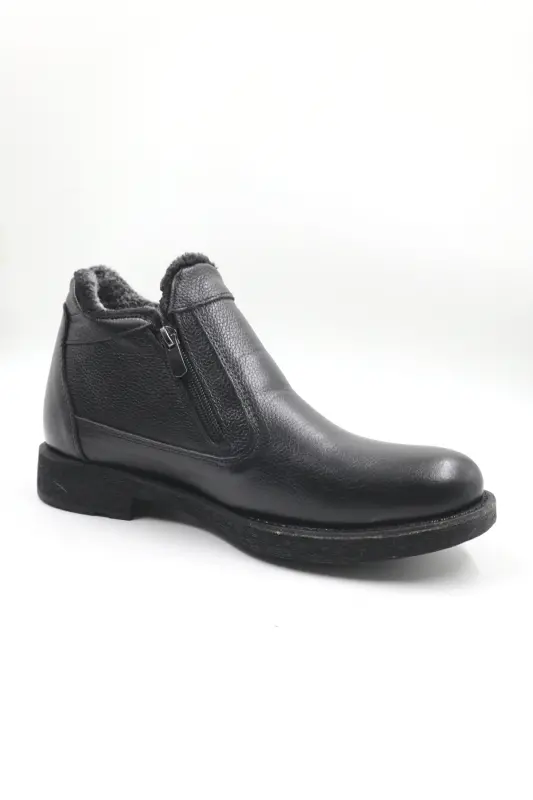 Erkek Hakiki Deri Içi Kürklü Fermuarlı TABA Günlük BOT-SİYAH P - 3