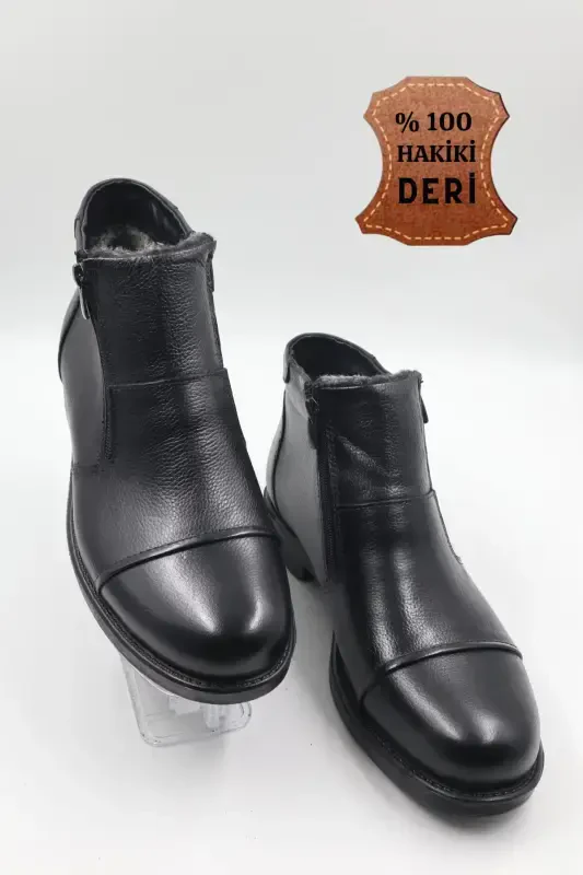 Erkek Hakiki Deri Içi Kürklü Fermuarlı Taba Günlük Bot-SİYAModazone - 3