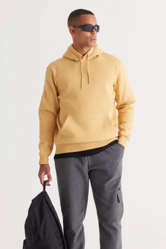 Erkek Hardal Standart Fit Içi Polarlı 3 Iplik Kapüşonlu Kanguru Cepli Pamuklu Sweatshirt - Hardal - AC&CO / ALTINYILDIZ CLASSICS (1)