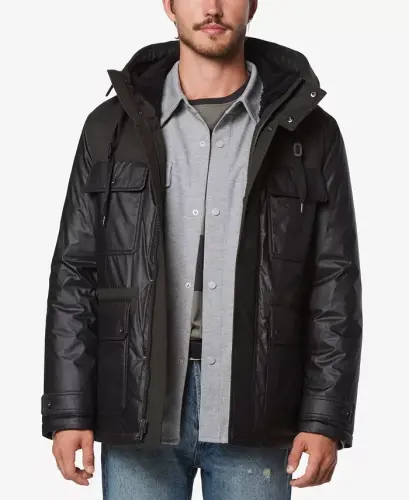 Men's Harrigan Resin & Faux Wool Combo Parka - Black - 1