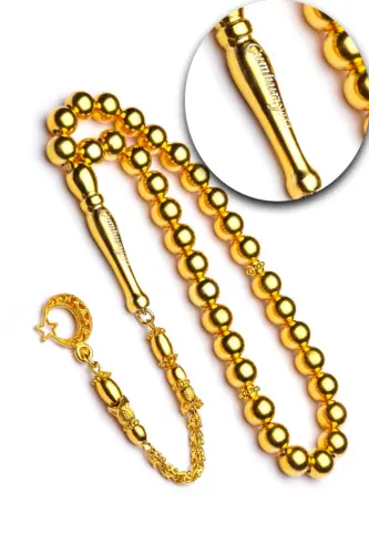 Erkek Hediye Altın Kaplama 8 mm Küre Kesim Gümüş Tesbih - Altın Sarısı - 4