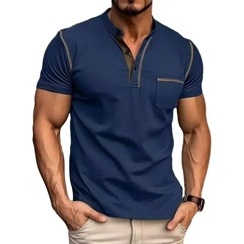 Men's Henley Shirts Short/Long Sleeve Casual Cotton T-Shirt Classic Button Basic Stylish Tees Tops - 6