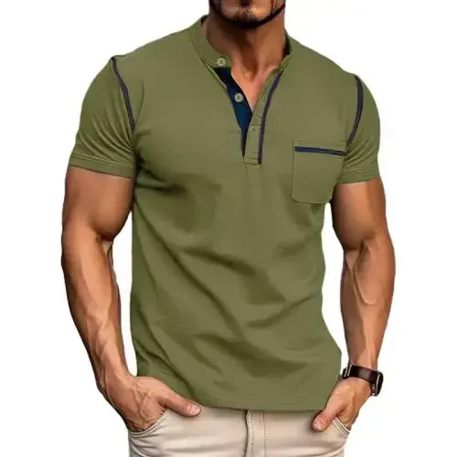 Men's Henley Shirts Short/Long Sleeve Casual Cotton T-Shirt Classic Button Basic Stylish Tees Tops 