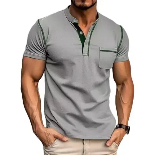 Men's Henley Shirts Short/Long Sleeve Casual Cotton T-Shirt Classic Button Basic Stylish Tees Tops 