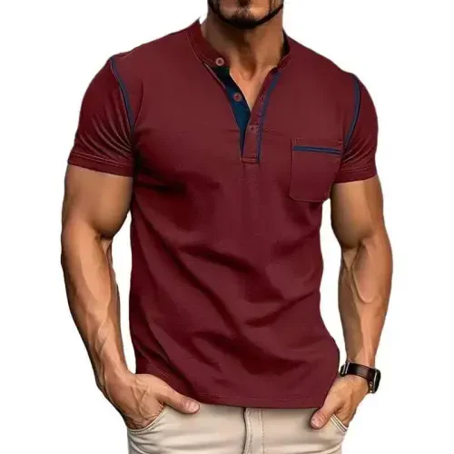 Men's Henley Shirts Short/Long Sleeve Casual Cotton T-Shirt Classic Button Basic Stylish Tees Tops 