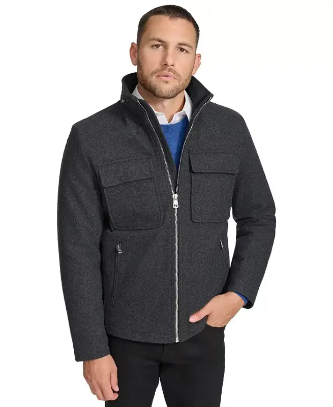 Men's Hipster Full-Zip Jacket with Zip-Out Hood - Dark Charcoal - 1