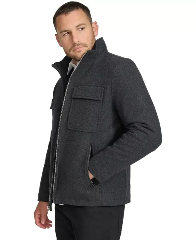 Men's Hipster Full-Zip Jacket with Zip-Out Hood - Dark Charcoal - 3