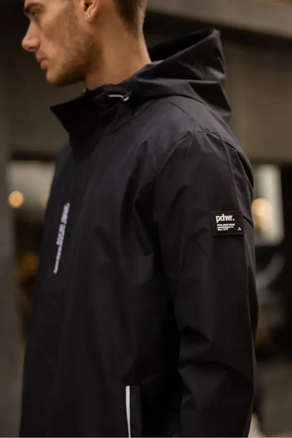 Erkek İç Astarlı Suya Dayanıklı Kapüşonlu Yağmurluk-Siyah - 6