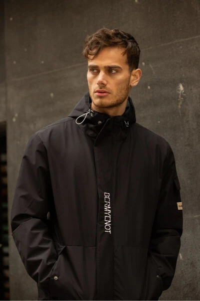 Erkek İç Astarlı Suya Dayanıklı Kapüşonlu Yağmurluk - 3MODA