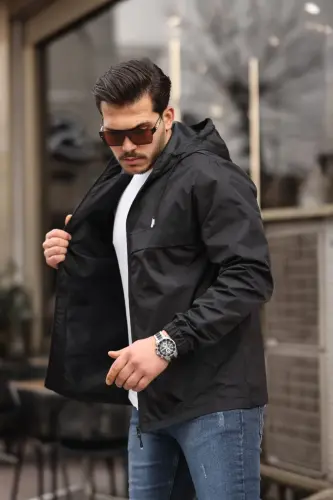 Erkek Içi Astarlı Suya Dayanıklı Kapüşonlu Cepli Yağmurluk-SİYAH - COMSTAR (1)