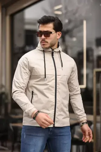 Erkek Içi Astarlı Suya Dayanıklı Kapüşonlu Cepli Yağmurluk-TAŞ - 3