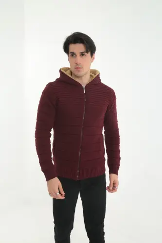 Erkek Içi Kürklü Kapşonlu Spor Hırka-bordo - KMKKOMBIN (1)